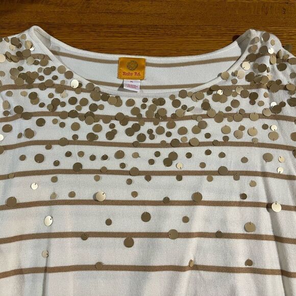 Ruby Rd Women’s White and Gold Top XL - Picture 4 of 11